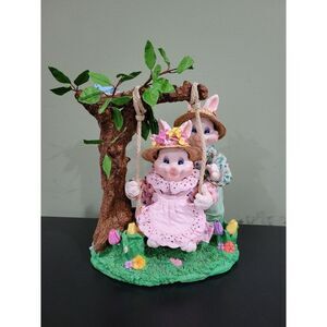 Easter bunny Spring Figurines Swinging Resin and Fabric